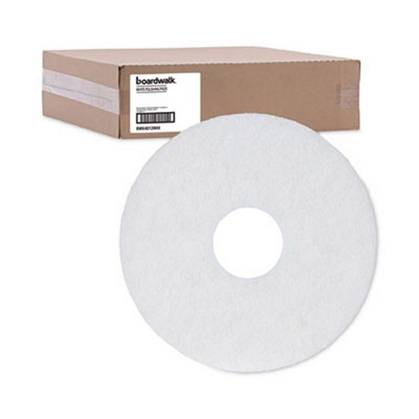 Boardwalk® Polishing Floor Pads, 12" Diameter, White, 5/carton