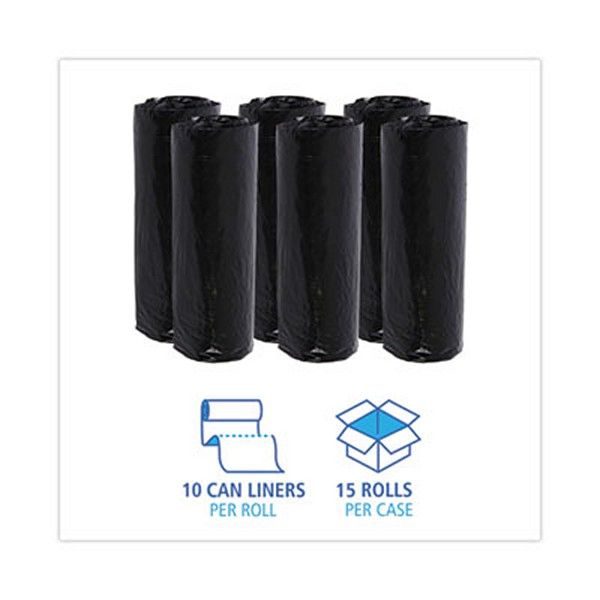 Boardwalk® Low-Density Waste Can Liners, 16 Gal, 1 Mil, 24 X 32, Black, 10 Bags/roll, 15 Rolls/carton