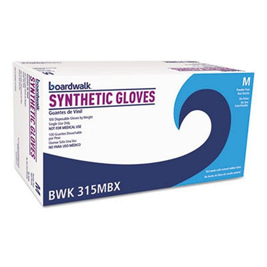 Boardwalk® Powder-Free Synthetic Vinyl Gloves, Medium, Beige, 4 Mil, 100/box