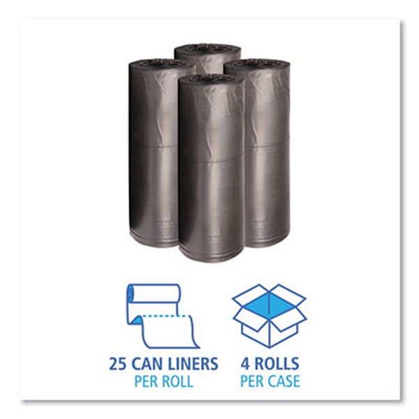 Boardwalk® Low-Density Waste Can Liners, 60 Gal, 0.65 Mil, 38" X 58", Black, 100/carton