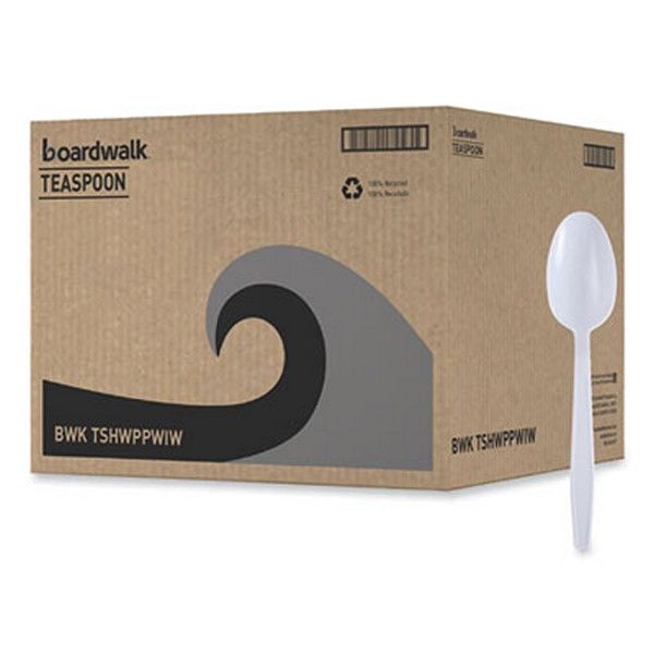 Boardwalk® Heavyweight Wrapped Polypropylene Cutlery, Teaspoon, White, 1,000/carton