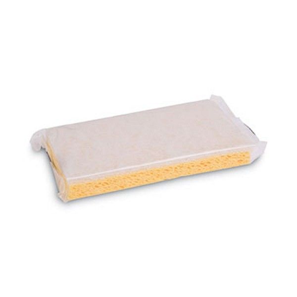 Boardwalk® Scrubbing Sponge, Light Duty, 3.6 X 6.1, 0.7" Thick, Yellow/white, Individually Wrapped, 20/carton