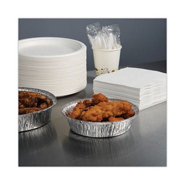 Boardwalk® Round Aluminum To-Go Containers, 24 Oz, 7" Diameter X 1.47"h, Silver, 500/carton