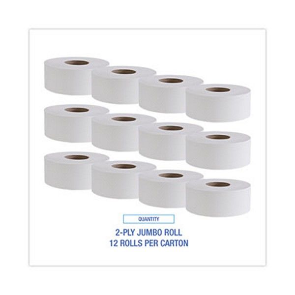 Boardwalk® Jumbo Roll Bathroom Tissue, Septic Safe, 2-Ply, White, 3.4" X 1000 Ft, 12 Rolls/carton