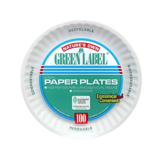 Green Label Paper Plates 6 Inch, 100 Count, 12 Per Case