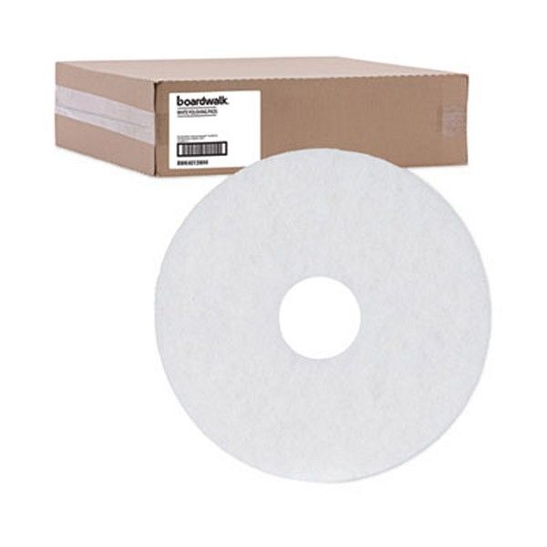 Boardwalk® Polishing Floor Pads, 13" Diameter, White, 5/carton