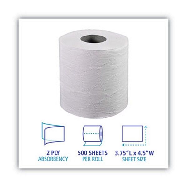 Boardwalk® Two-Ply Toilet Tissue, Septic Safe, White, 4.5 X 3.75, 500 Sheets/roll, 96 Rolls/carton