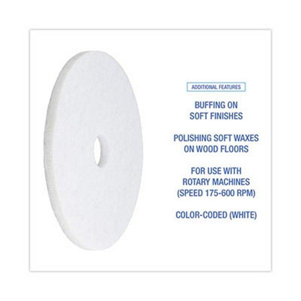 Boardwalk® Polishing Floor Pads, 19" Diameter, White, 5/carton