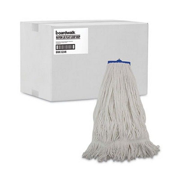 Boardwalk® Mop Head, Lie-Flat Head, Rayon Fiber, 24oz, White, 12/carton