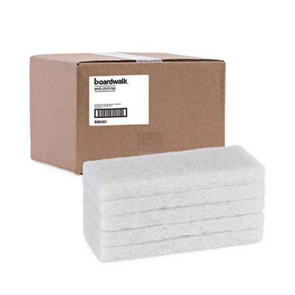 Boardwalk® Light Duty Scour Pad, 4.63  x 10, White, 20/Carton