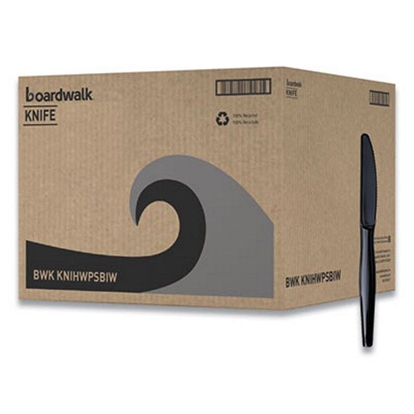 Boardwalk® Heavyweight Wrapped Polystyrene Cutlery, Knife, Black, 1,000/carton