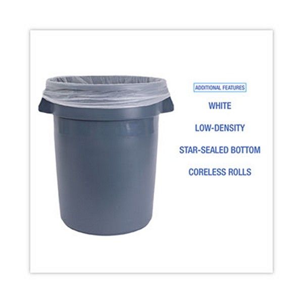 Boardwalk® Low-Density Waste Can Liners, 33 Gal, 0.6 Mil, 33 X 39, White, 6 Rolls Of 25 Bags