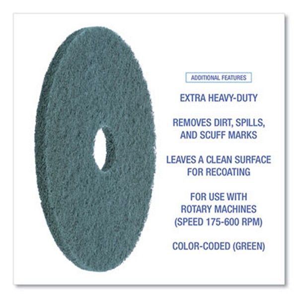 Boardwalk® Heavy-Duty Scrubbing Floor Pads, 17" Diameter, Green, 5/carton