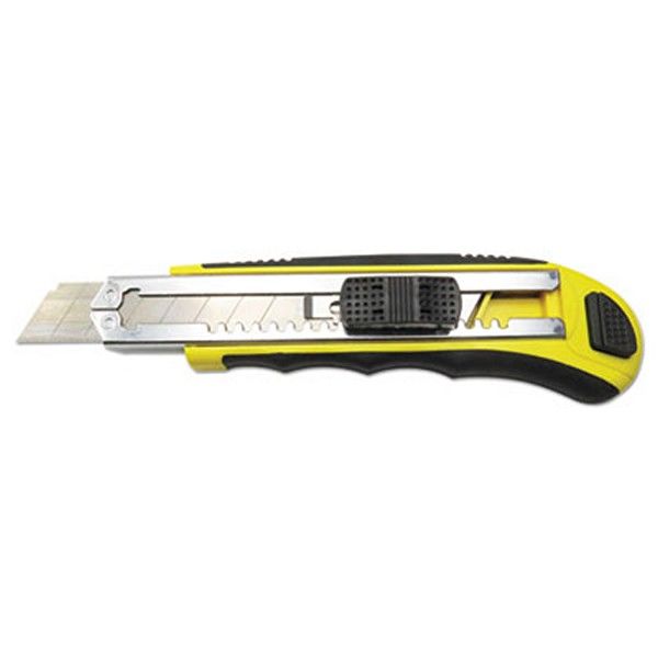 Boardwalk® Rubber-Gripped Retractable Snap Blade Knife, Straight-Edged, Black/yellow