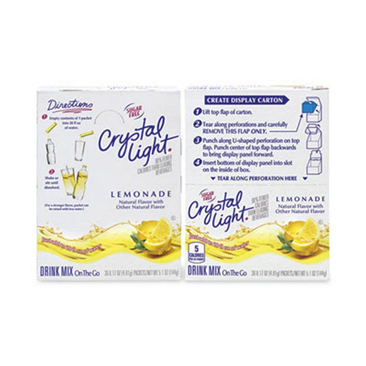 CrystalLig On-The-Go Sugar-Free Drink Mix, Lemonade, 0.17 Single-Serving Tubes, 30/Pack, 2 Packs/Box