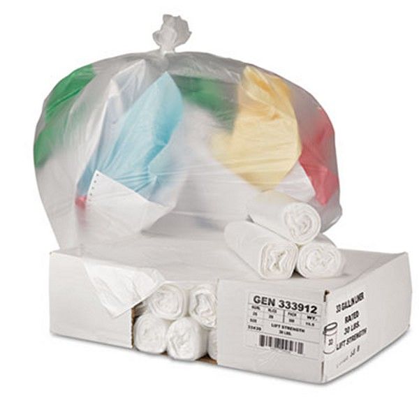 Boardwalk® GenSupply High-Density Can Liners, 33 gal, 9 mic, 33" x 39", Natural, 25 Bags/Roll, 20 Rolls/Carton