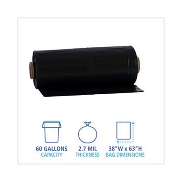 Boardwalk® Industrial Drum Liners Rolls, 60 Gal, 2.7 Mil, 38 X 63, Black, 1 Roll Of 50 Bags