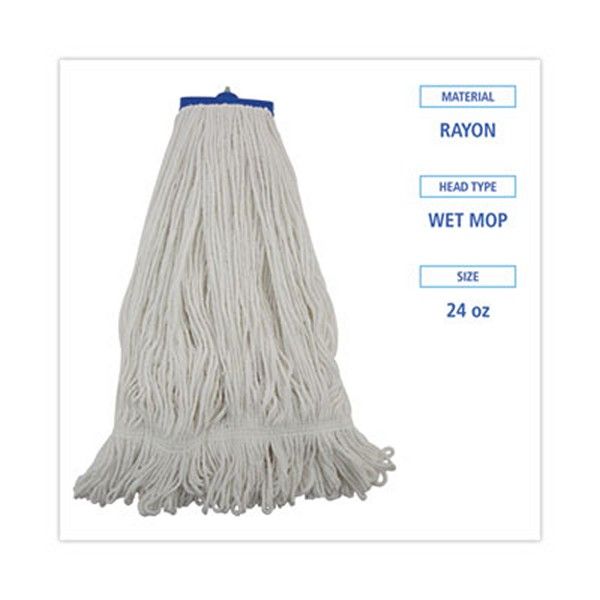 Boardwalk® Mop Head, Lie-Flat Head, Rayon Fiber, 24oz, White, 12/carton