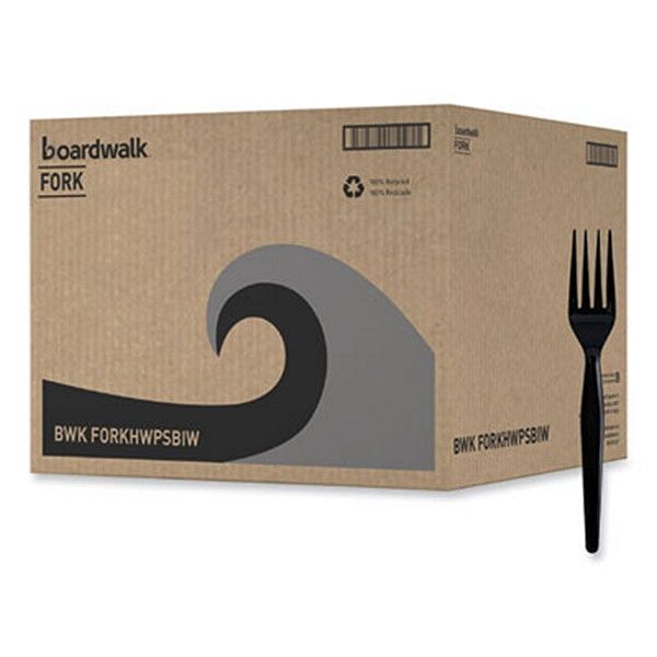 Boardwalk® Heavyweight Wrapped Polystyrene Cutlery, Fork, Black, 1,000/carton