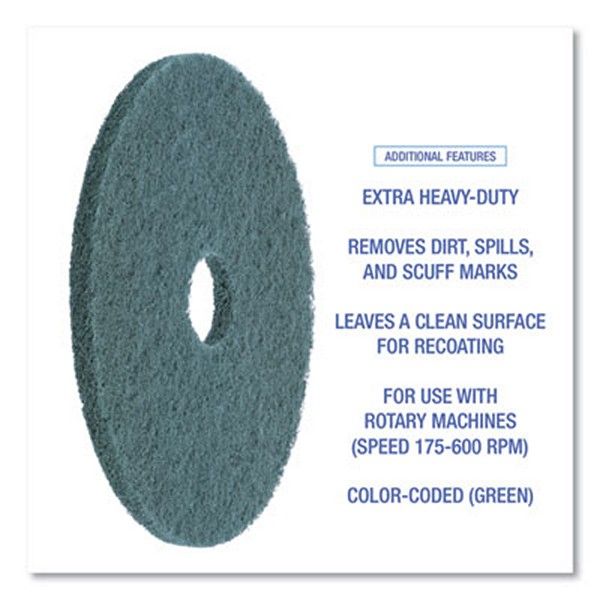 Boardwalk® Heavy-Duty Scrubbing Floor Pads, 20" Diameter, Green, 5/carton