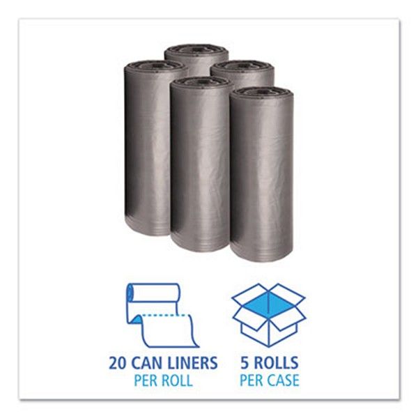 Boardwalk® Low-Density Waste Can Liners, 60 Gal, 1.1 Mil, 38" X 58", Gray, 100/carton