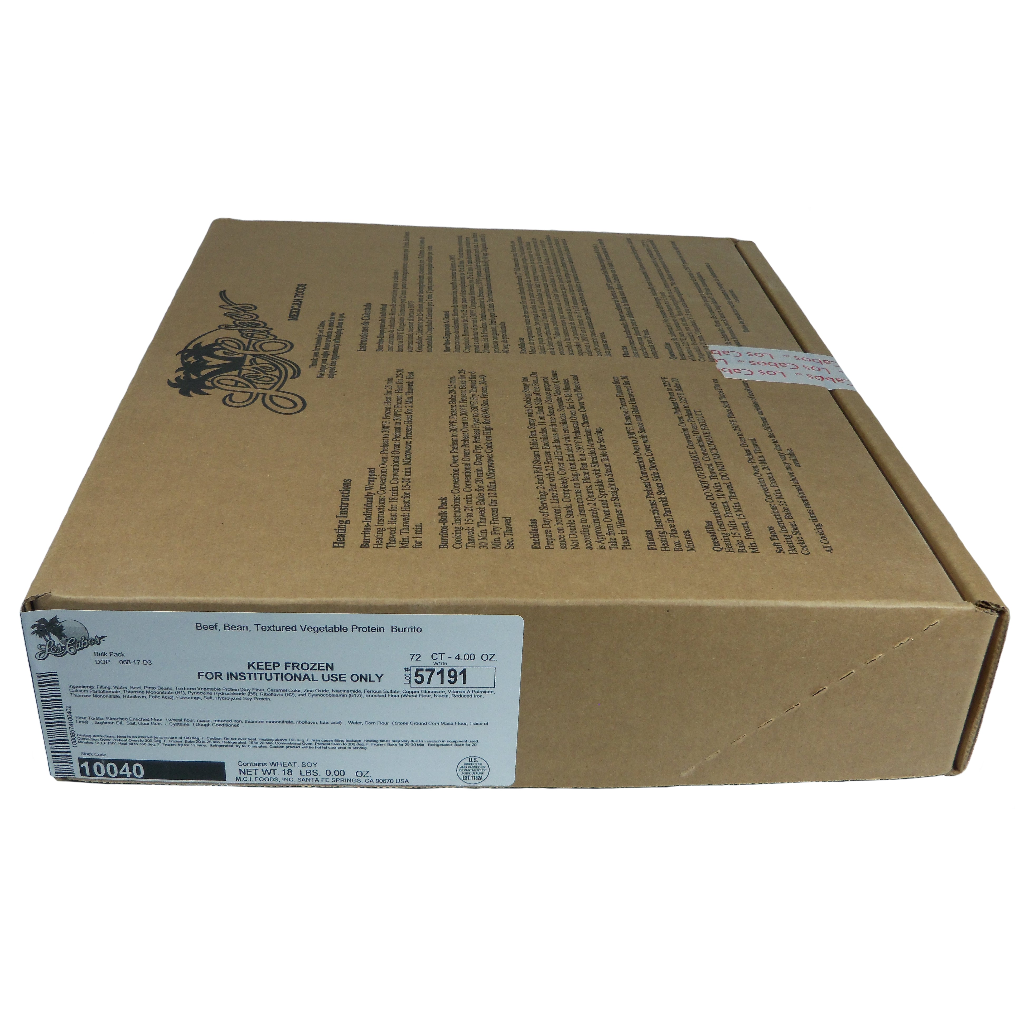 Los Cabos Beef & Bean Burrito 4 Ounce Size - 72 Per Case