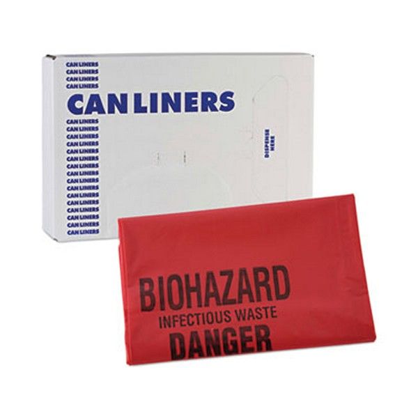 Boardwalk® Linear Low Density Health Care Trash Can Liners, 16 Gal, 1.3 Mil, 24 X 32, Red, 250/carton