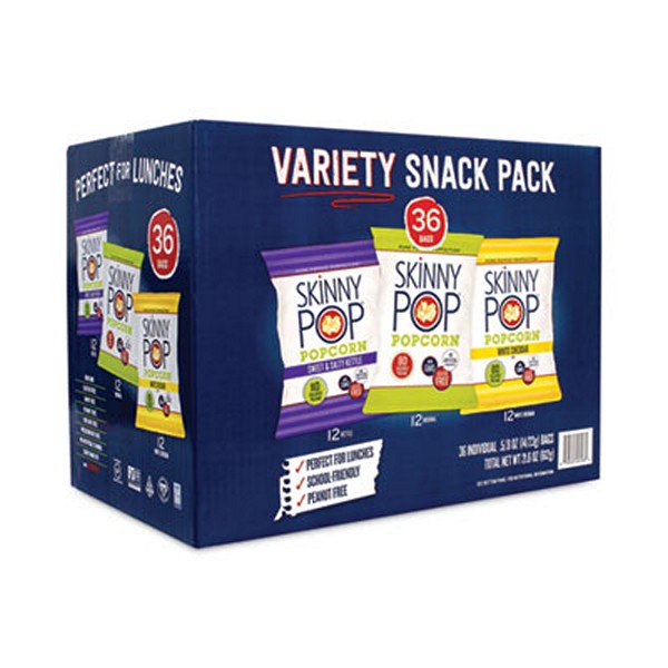 SkinnyPop Popcorn Variety Snack Pack, 0.5 Bag, 36 Bags/Box