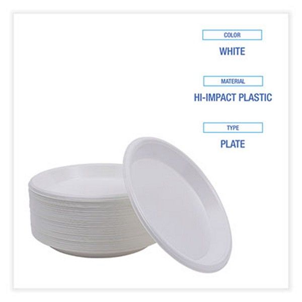 Boardwalk® Hi-Impact Plastic Dinnerware, Plate, 10" Dia, White, 500/carton