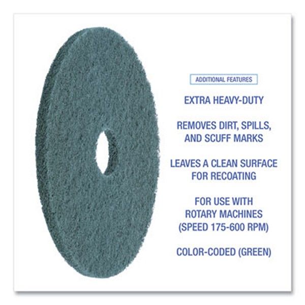 Boardwalk® Heavy-Duty Scrubbing Floor Pads, 19" Diameter, Green, 5/carton