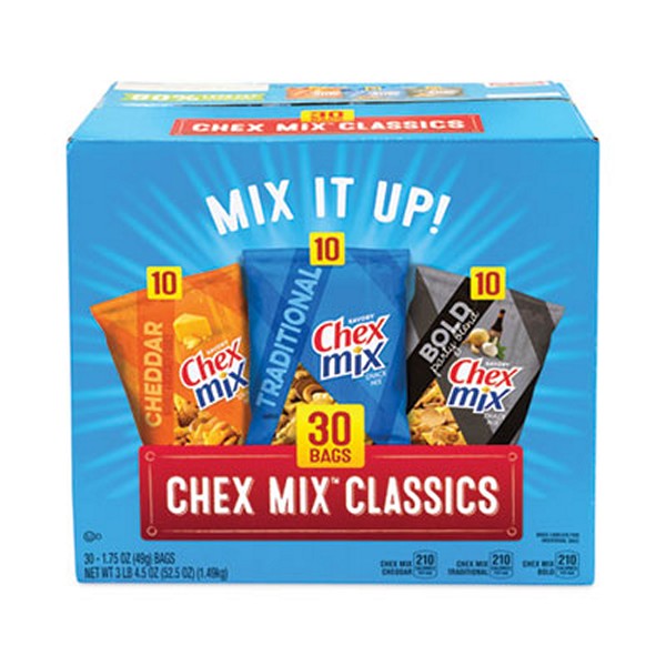 Chex Mix Varieties, Assorted Flavors, 1.75 Pack, 30 Packs/Box