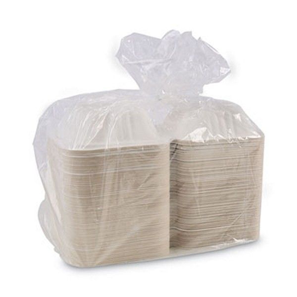 Boardwalk® Bagasse Food Containers, Hinged-Lid, 1-Compartment 6 X 6 X 3.19, White, 125/sleeve, 4 Sleeves/carton