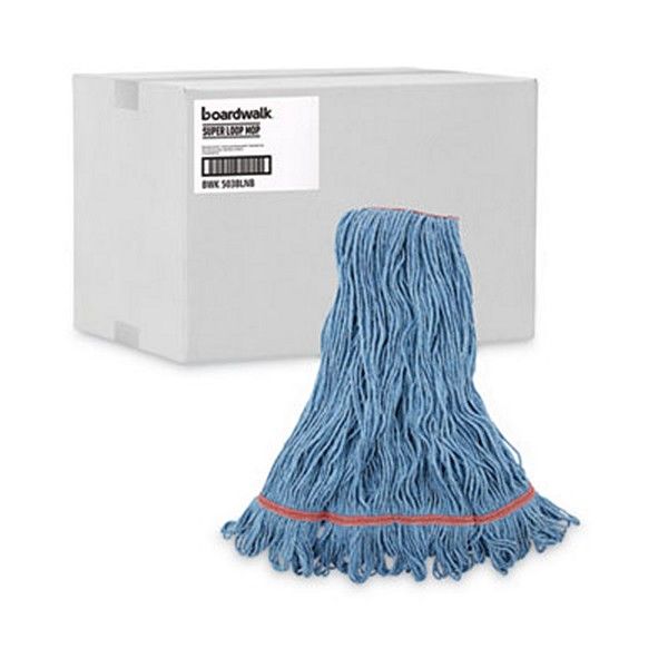 Boardwalk® Super Loop Wet Mop Head, Cotton/synthetic Fiber, 1" Headband, Large Size, Blue, 12/carton