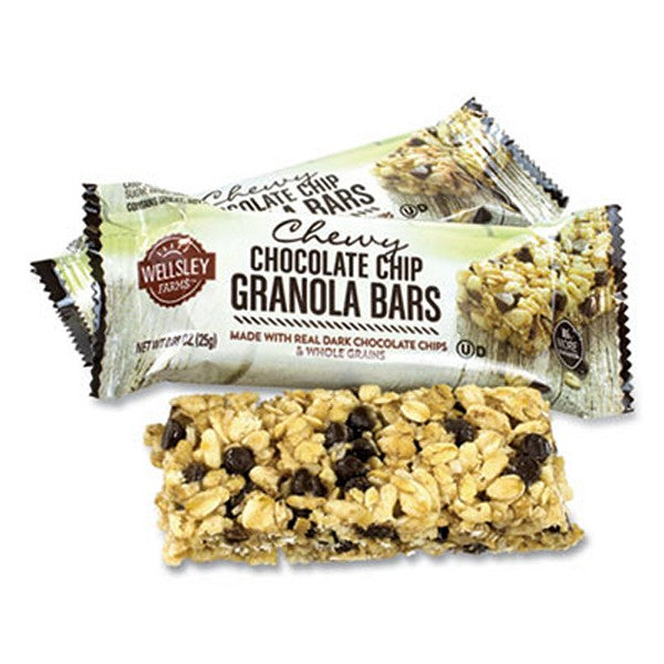 WellsleyFa Chewy Chocolate Chip Granola Bars, 0.88 Bar, 60 Bars/box