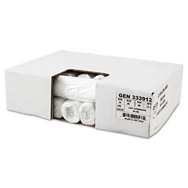 Boardwalk® GenSupply High-Density Can Liners, 33 gal, 9 mic, 33" x 39", Natural, 25 Bags/Roll, 20 Rolls/Carton