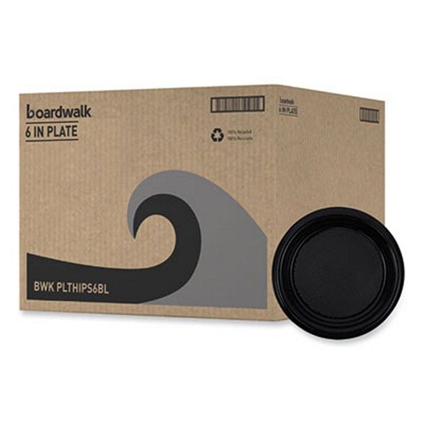 Boardwalk® Hi-Impact Plastic Dinnerware, Plate, 6" Dia, Black, 1,000/carton