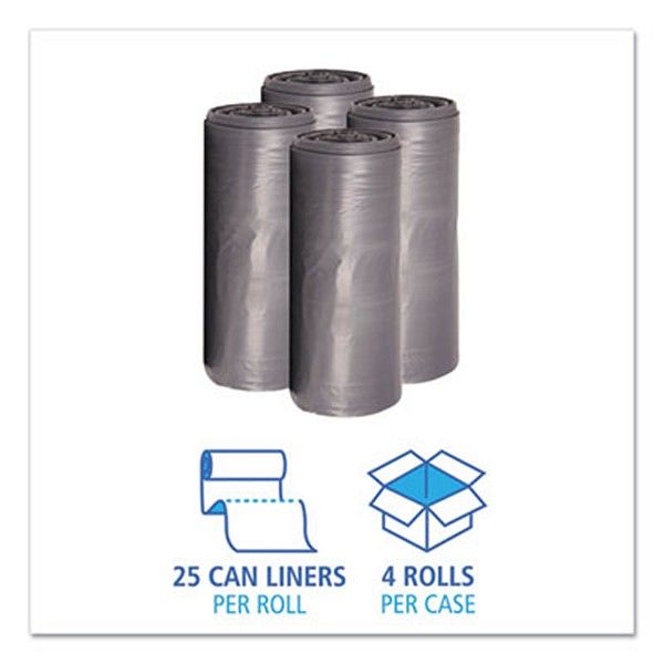 Boardwalk® Low-Density Waste Can Liners, 33 Gal, 1.1 Mil, 33" X 39", Gray, 100/carton