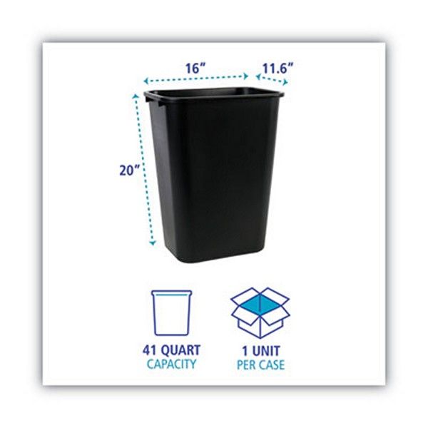 Boardwalk® Soft-Sided Wastebasket, 41 Qt, Plastic, Black