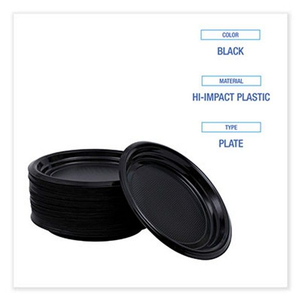 Boardwalk® Hi-Impact Plastic Dinnerware, Plate, 9" Dia, Black, 500/carton