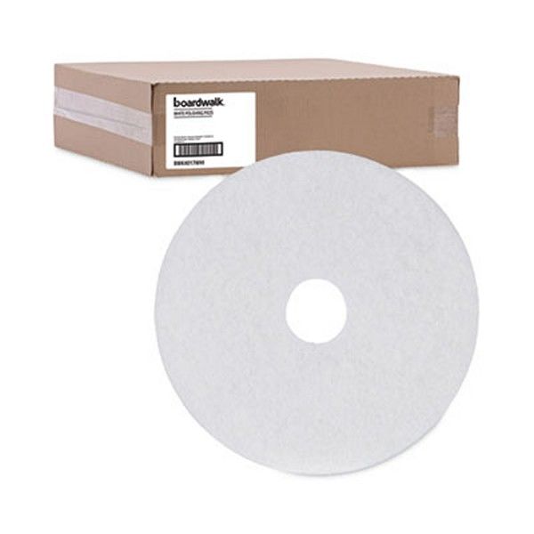 Boardwalk® Polishing Floor Pads, 17" Diameter, White, 5/carton