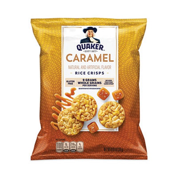 Quaker Rice Crisps, Caramel, 0.67 Bag, 60 Bags/Box