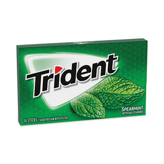 Trident Sugar-Free Gum, Spearmint, 14 Pieces/Pack, 12 Packs/Box