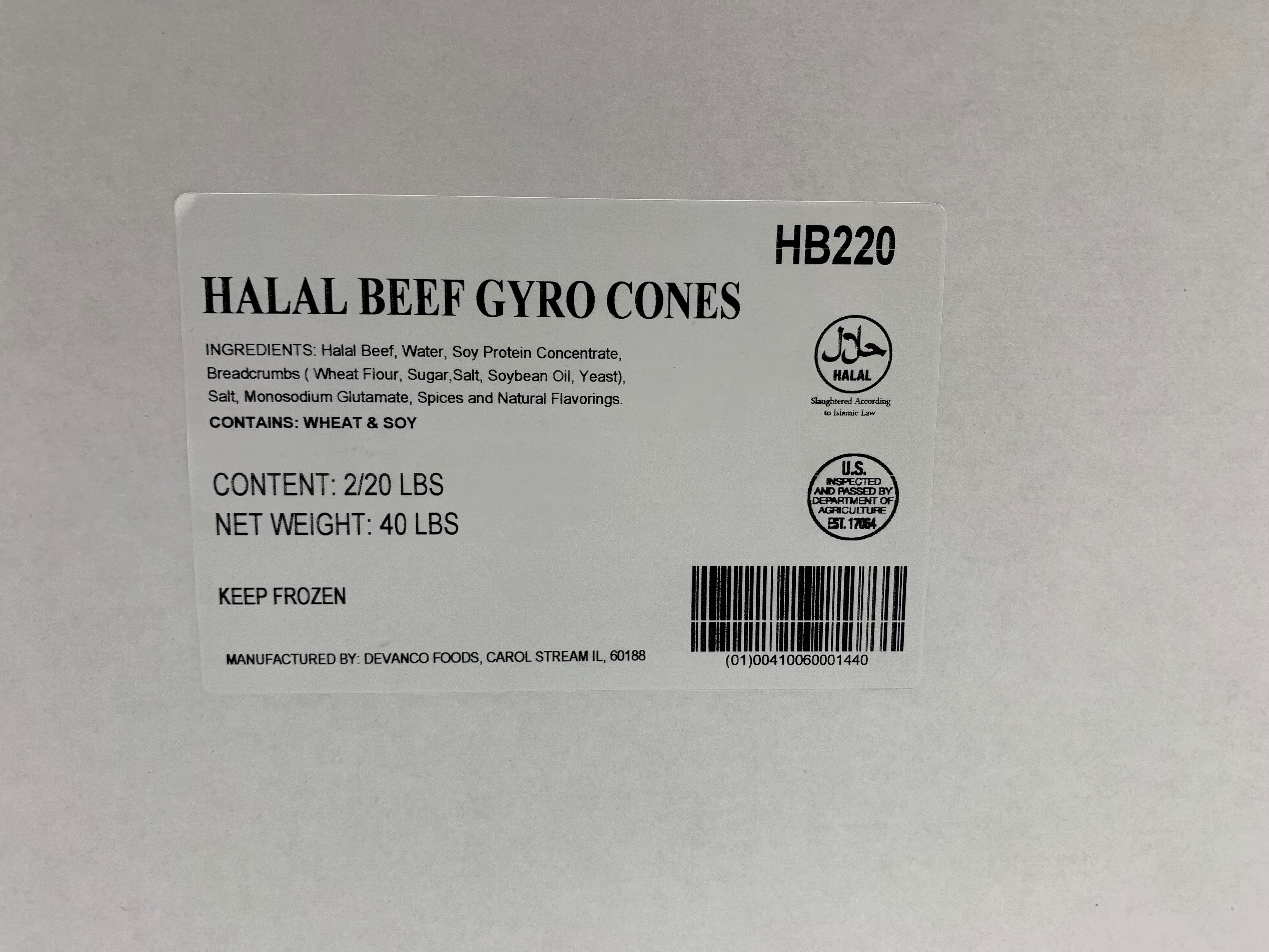 Halal All Beef Gyro Cones 20 Pound Each - 2 Per Case