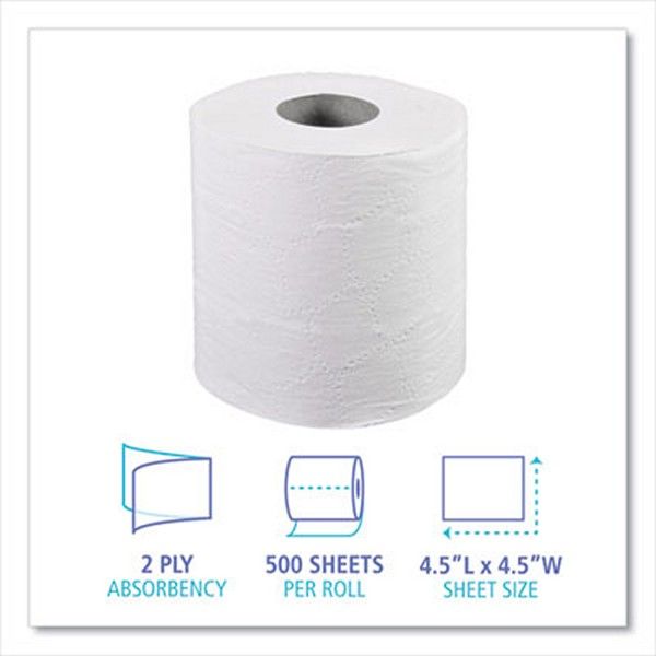 Boardwalk® Two-Ply Toilet Tissue, Septic Safe, White, 4 1/2 X 4 1/2, 500 Sheets/roll, 96 Rolls/carton