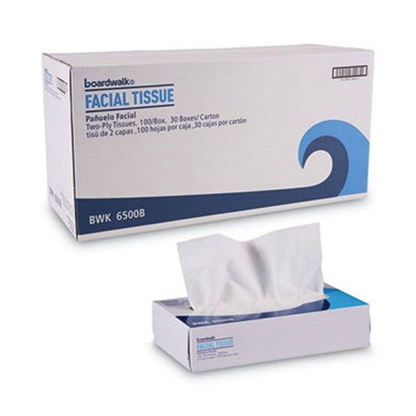 Boardwalk® Office Packs Facial Tissue, 2-Ply, White, Flat Box, 100 Sheets/box, 30 Boxes/carton