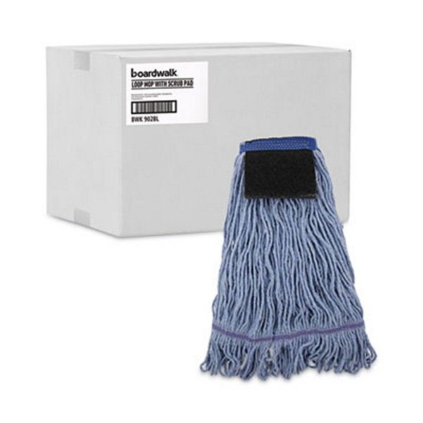 Boardwalk® Mop Head, Loop-End, Cotton With Scrub Pad, Medium, 12/carton