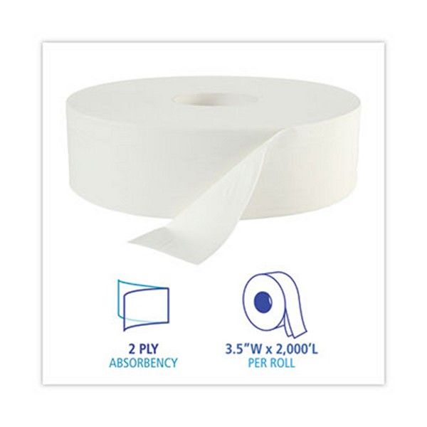 Boardwalk® Jrt Bath Tissue, Jumbo, Septic Safe, 2-Ply, White, 3.5" X 2000 Ft, 6 Rolls/carton