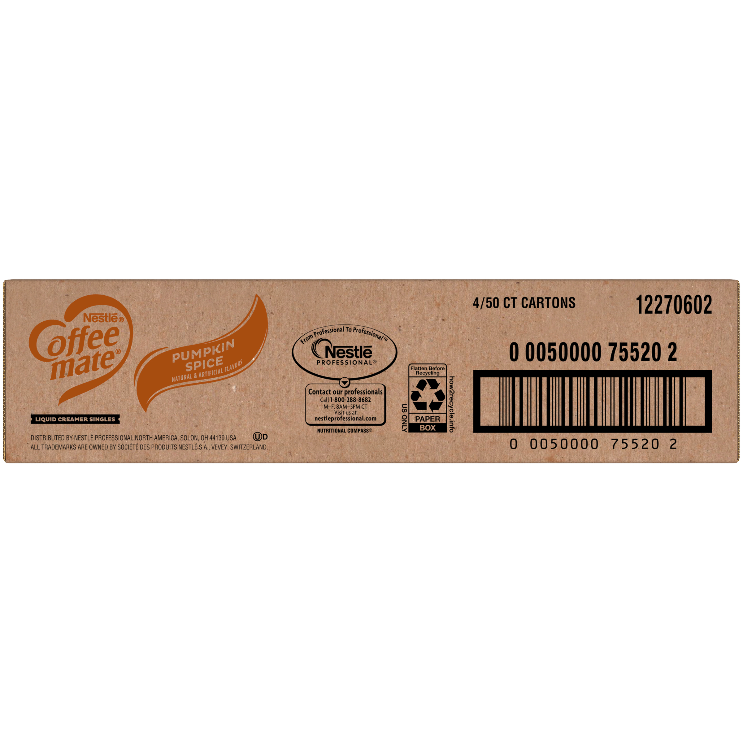 Nestle Coffee Mate Coffee Creamer Pumpkin Spice Flavor Liquid Creamer Singles 18.7 Fluid Ounce, 4 Per Case