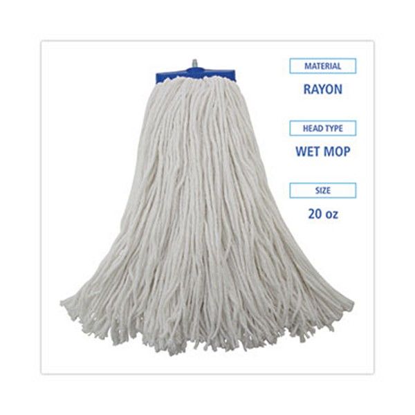 Boardwalk® Mop Head, Economical Lie-Flat Head, Rayon Fiber, 20oz, White, 12/carton