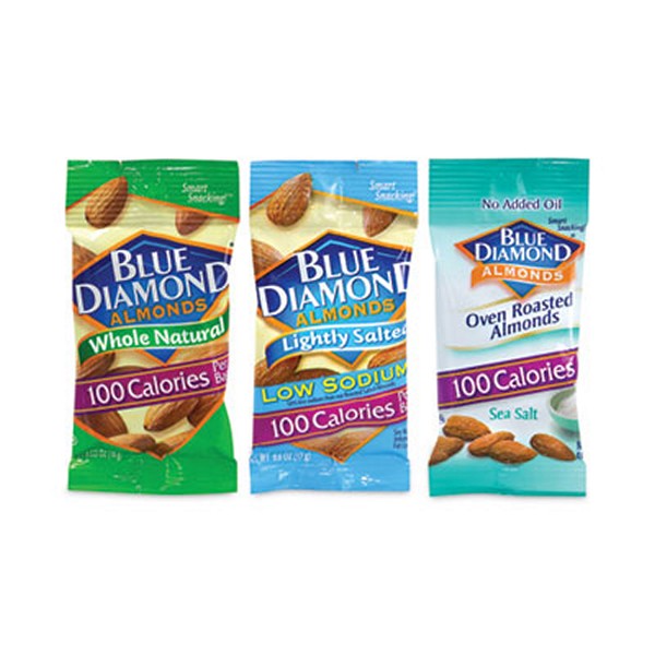 BlueDiamon Almonds Variety Pack, Assorted Flavors, 0.6 Pouch, 7 Pouches/Box, 6 Boxes/Pack